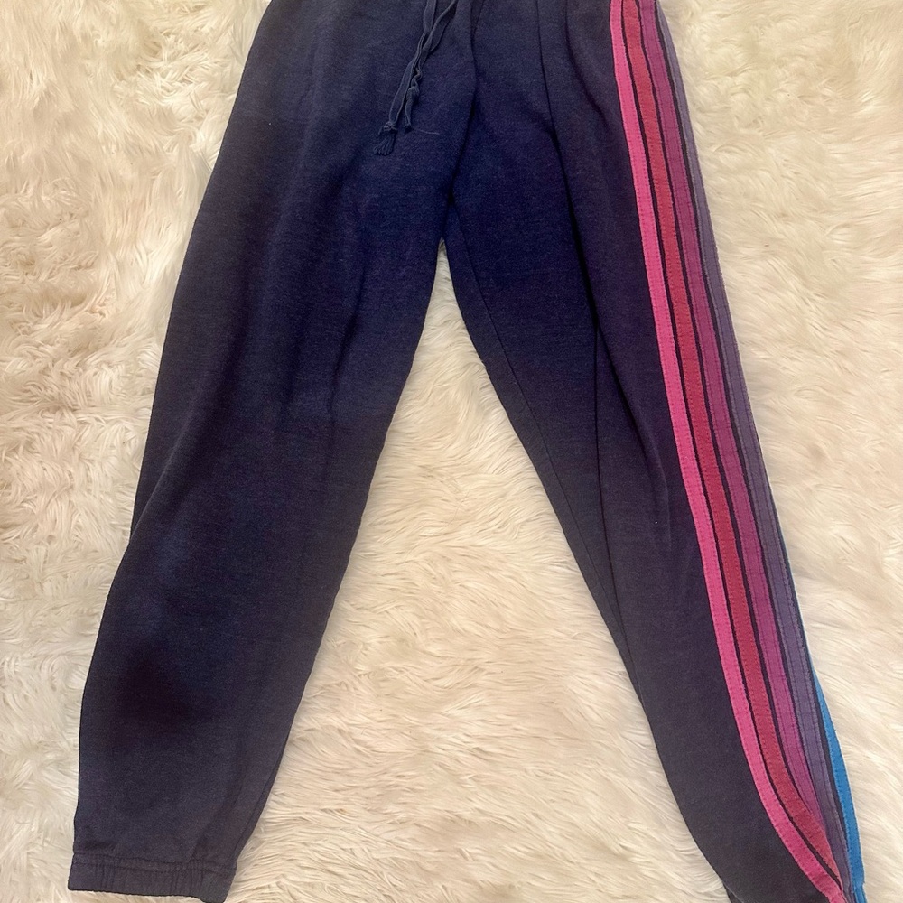 Woman’s xs navy Aviator Nation  Joggers with Pink and Blue Stripes